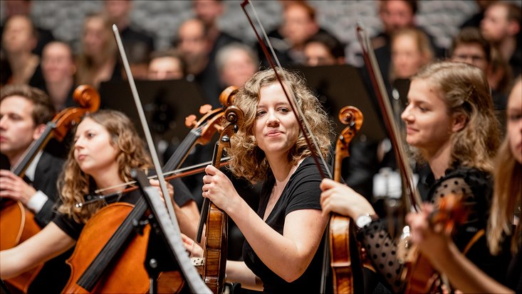 Nahaufnahme eines Streichorchesters