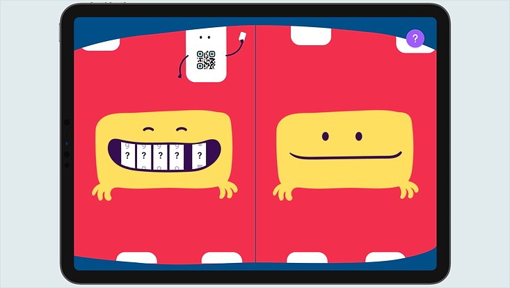 Zwei kindlich gezeichnete gelbe Monster vor rotem Hintergrund