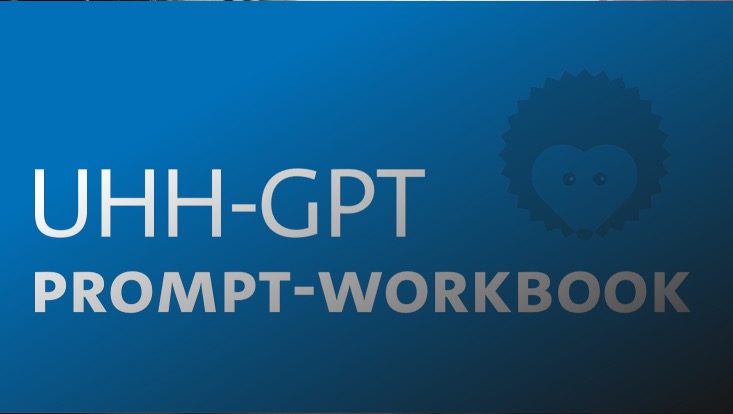 Das Bild zeigt den Titel "UHH-GTP Prompt-Workbook" und ein Buchsymbol.