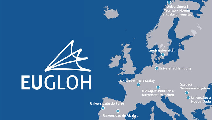 Karte von Europa, in der die Partneruniversitäten des EUGLOH-Netzwerks markiert sind.