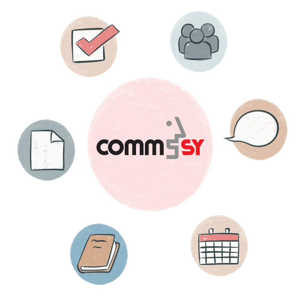 CommSy-Logo mit typischen Icons