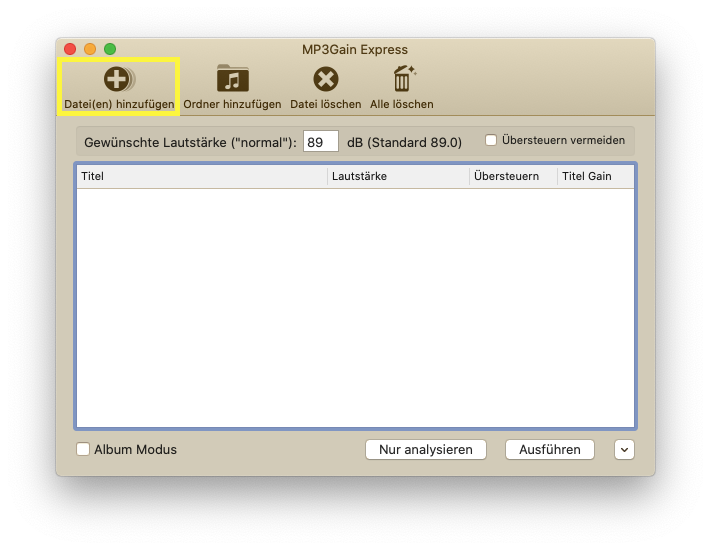 Screenshot der Software MP3Gain