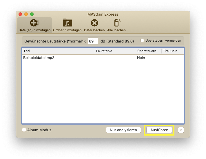 Screenshot of the software MP3Gain