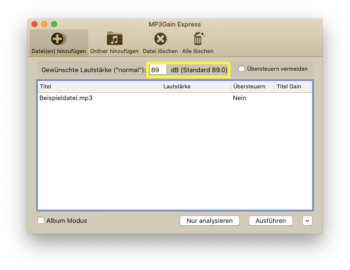 Screenshot of the software MP3Gain